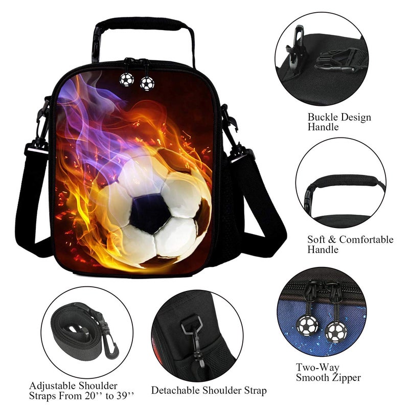 7-mi Kids Football Printed Lunch Box Bag, 5L Capacity, Stylish Design, Made-to-Last Zipper, Cushioned Carrying Strap, Easy to Clean - Image 3